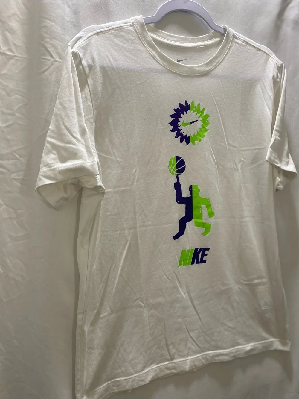 Nike Dri-FIT Graphic Print Crew Neck Short Sleeve White Men's Tee Medium #gym